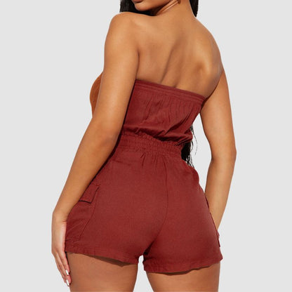 Off Shoulder Tube Top Cargo Romper