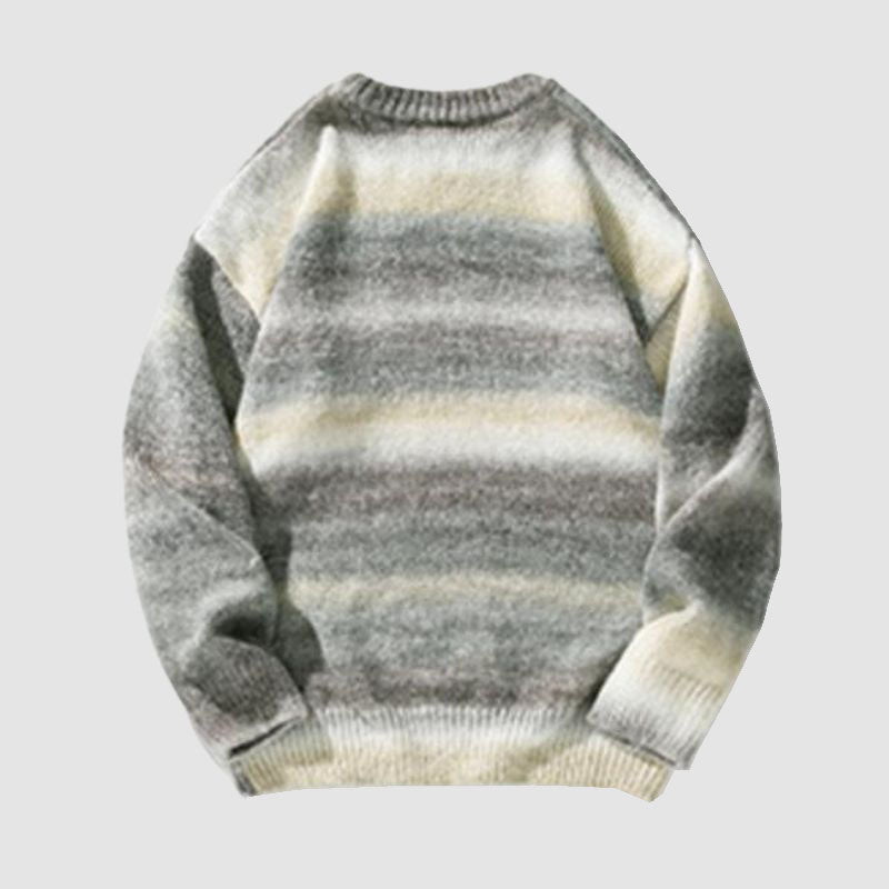 Gradient Stripe Patchwork Knit Pullover