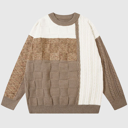 Twisted Design Patchwork Knit Pullover