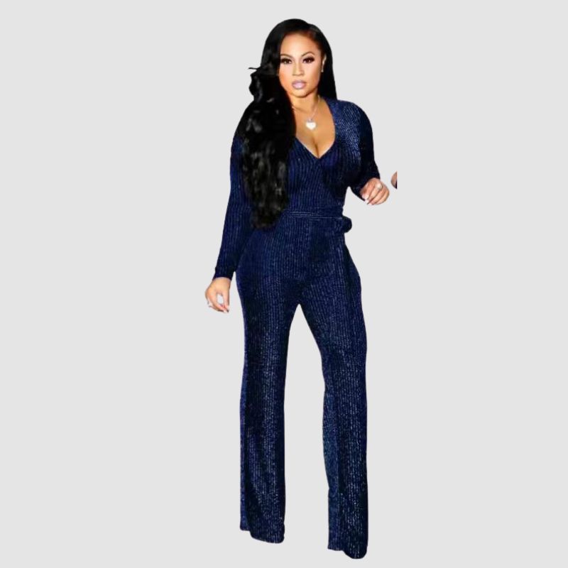 V-neck Shiny Jumpsuits