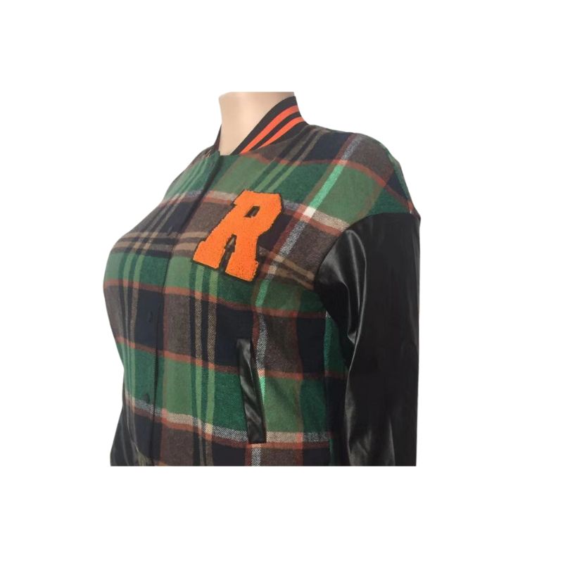 PU Patchwork Plaid Jacket