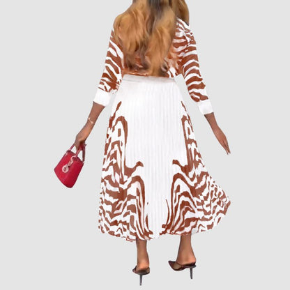 Zebra Printed Shirt & Pleated Skirt Set