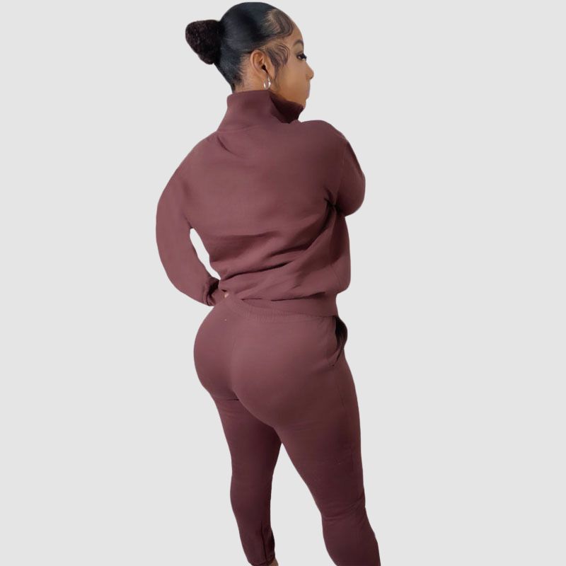 Zipper Sweatshirt & Drawstring Waist Pants Set