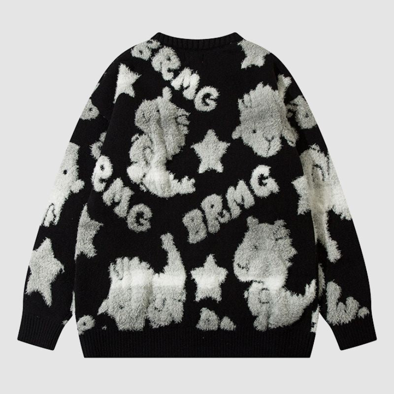 Colorful Dinosaur Jacquard Pullover