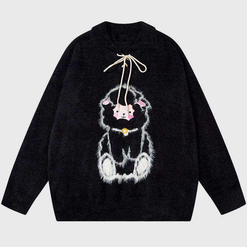 Sheep Pattern Embroidered Mink Hair Pullover