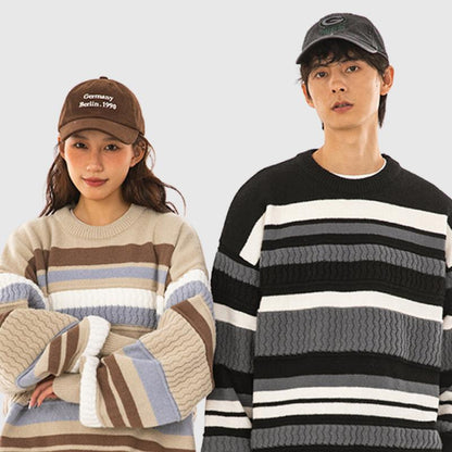 Striped Cable Patchwork Design Pullover