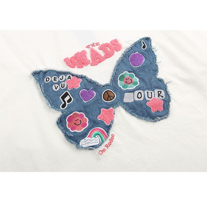 Embroidery Butterfly Denim Patch Tee