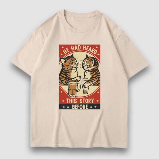 Drinking Cat Cartoon Print Tee