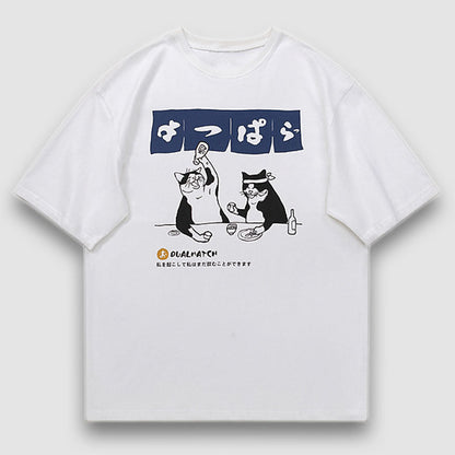 Drinking Cat Printed Tee