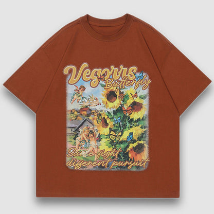 Vintage Sunflower Oil Painting Print Tee