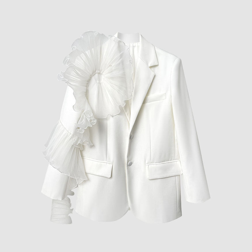 Stylish Mesh Ruffle Decor Blazer