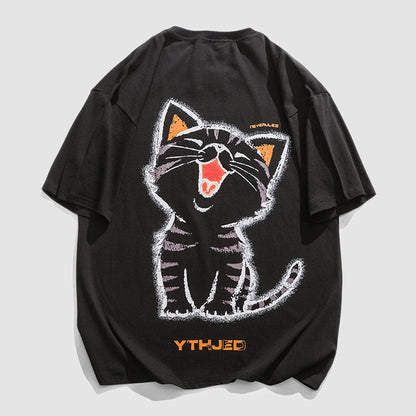 Laughing Cat Cartoon Print Tee