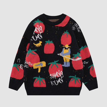 Cartoon Tomato Pattern Sweater