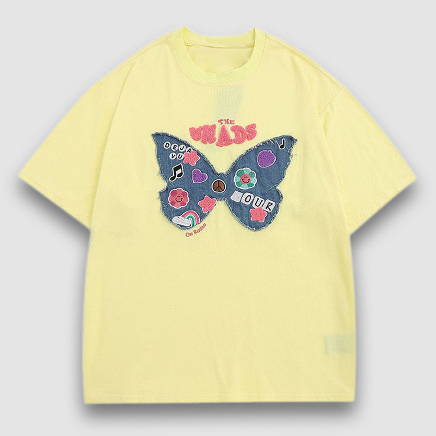 Embroidery Butterfly Denim Patch Tee