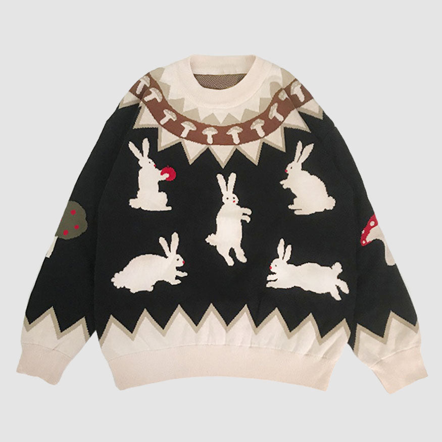 Mushroom & Rabbit Knitted Sweater