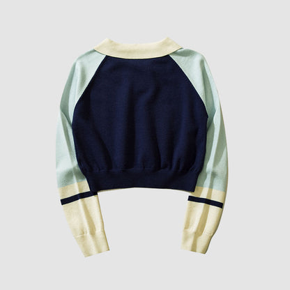 Turndown Collar Letter Print Cropped Sweater