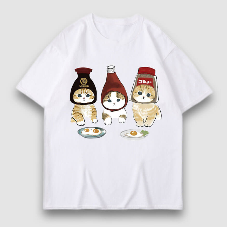 Three Cat Cartoon Print Tee