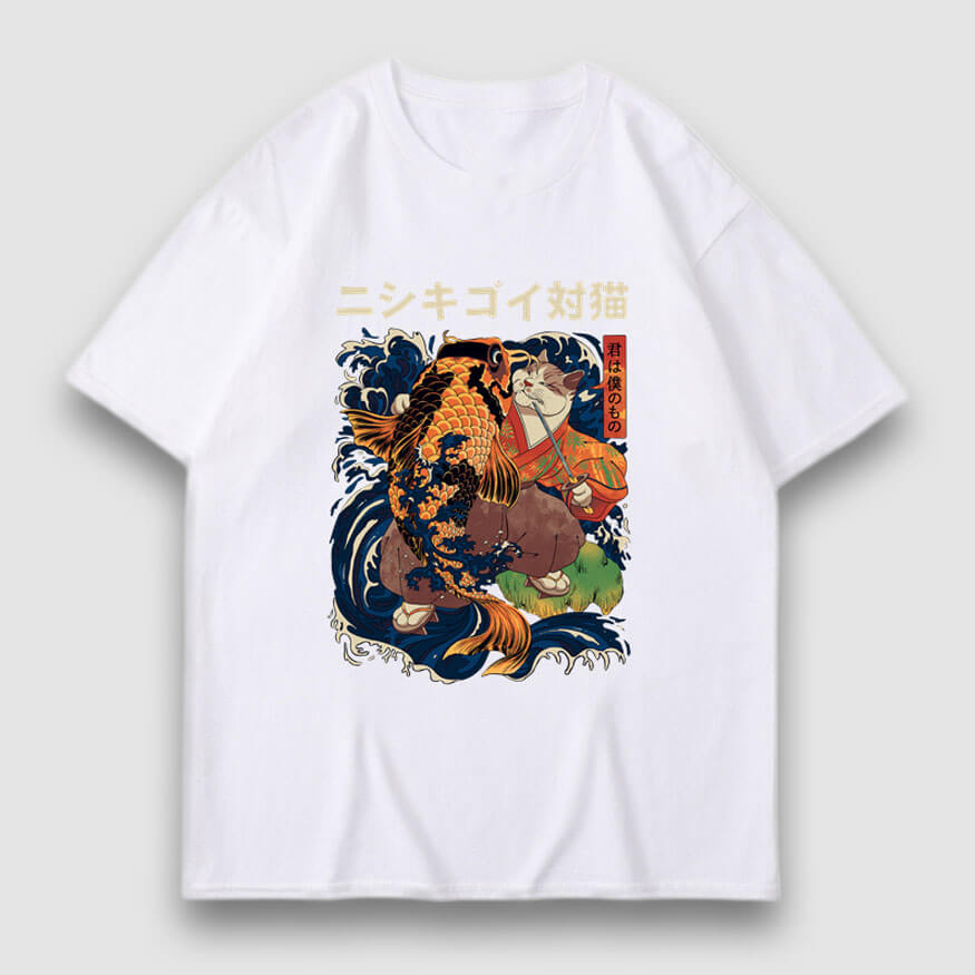 Goldfish & Cat Illustration Print Tee