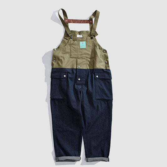 Vintage Color Block Bib Overalls