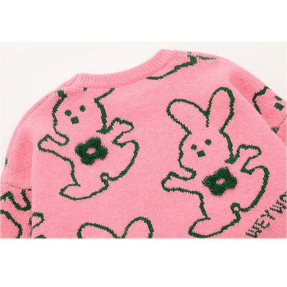 Hugging Rabbit Cartoon Knit Sweater