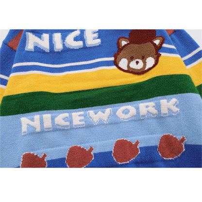 Cute Bear & Stripe Pattern Sweater