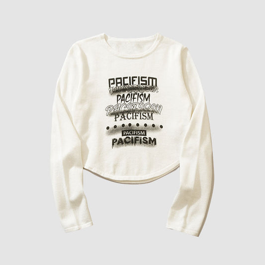 Pacifism Letter Print Knit Crop Top