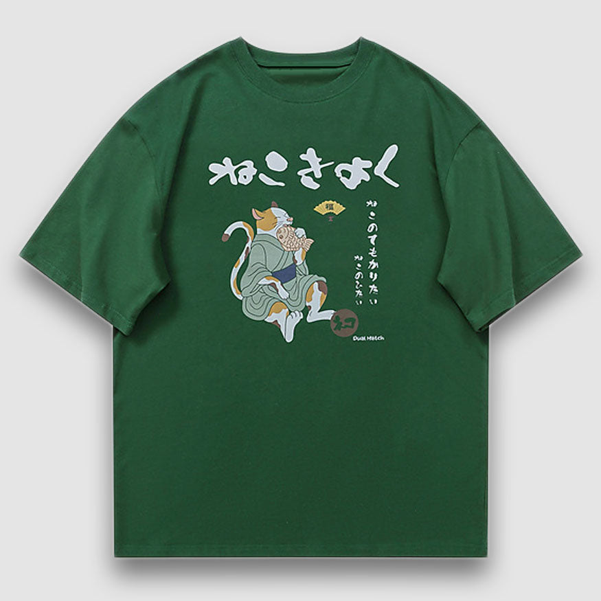 Eating Fish Cartoon Pattern Tee