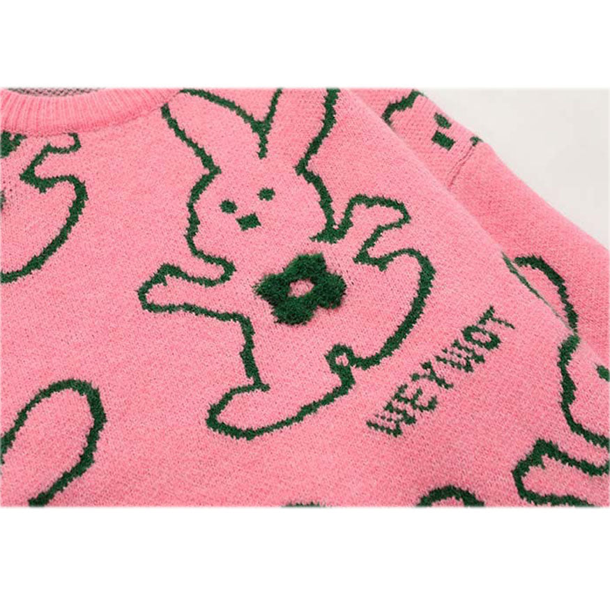 Hugging Rabbit Cartoon Knit Sweater