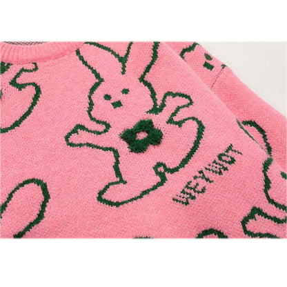 Hugging Rabbit Cartoon Knit Sweater