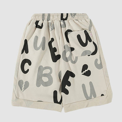 Letter Print Drawstring Sport Shorts