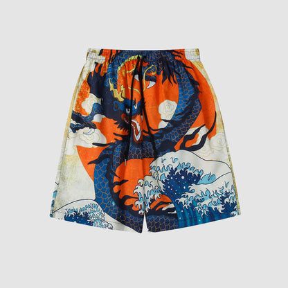 Two Piece Dragon Print Kimono + Shorts