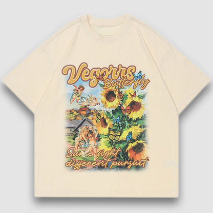 Vintage Sunflower Oil Painting Print Tee