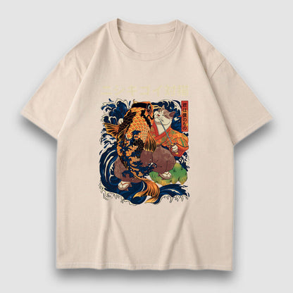 Goldfish & Cat Illustration Print Tee