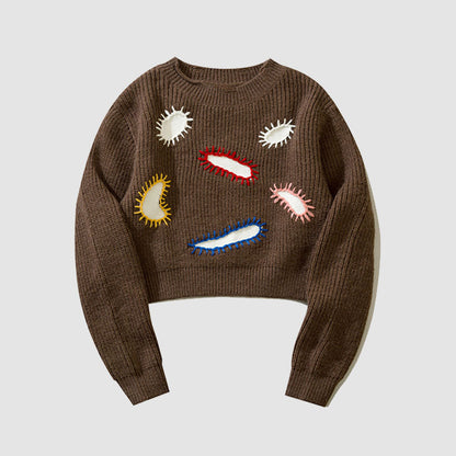 Paramecium Pattern Embroidery Cropped Sweater