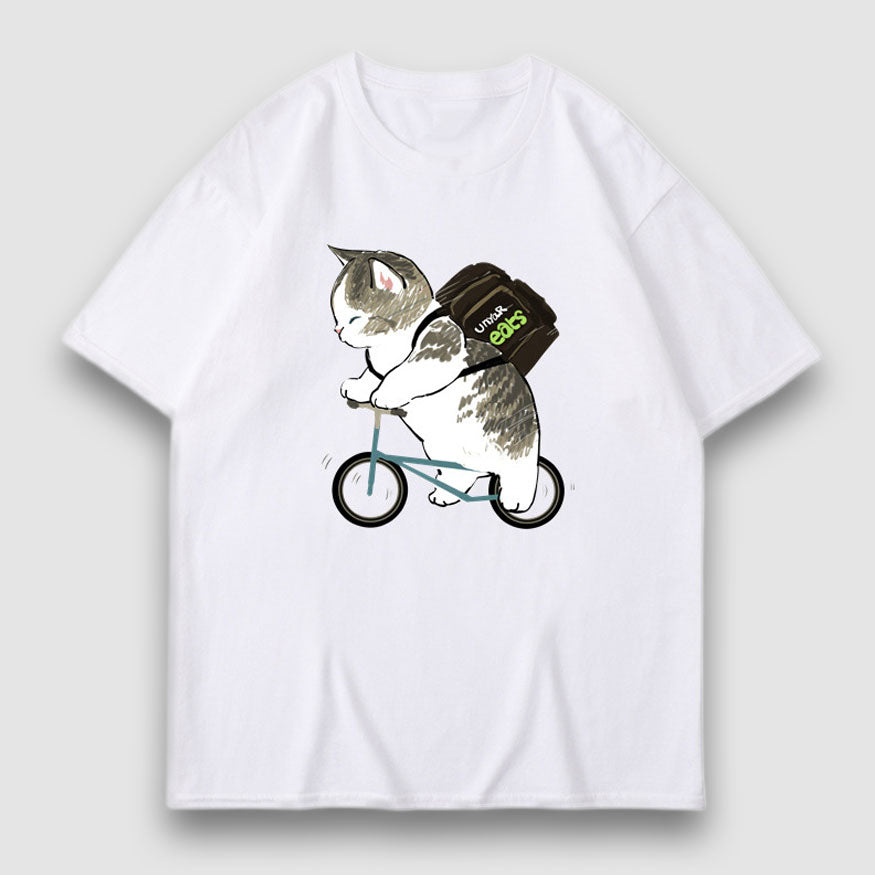 Adorable Cat Cartoon Print Tee