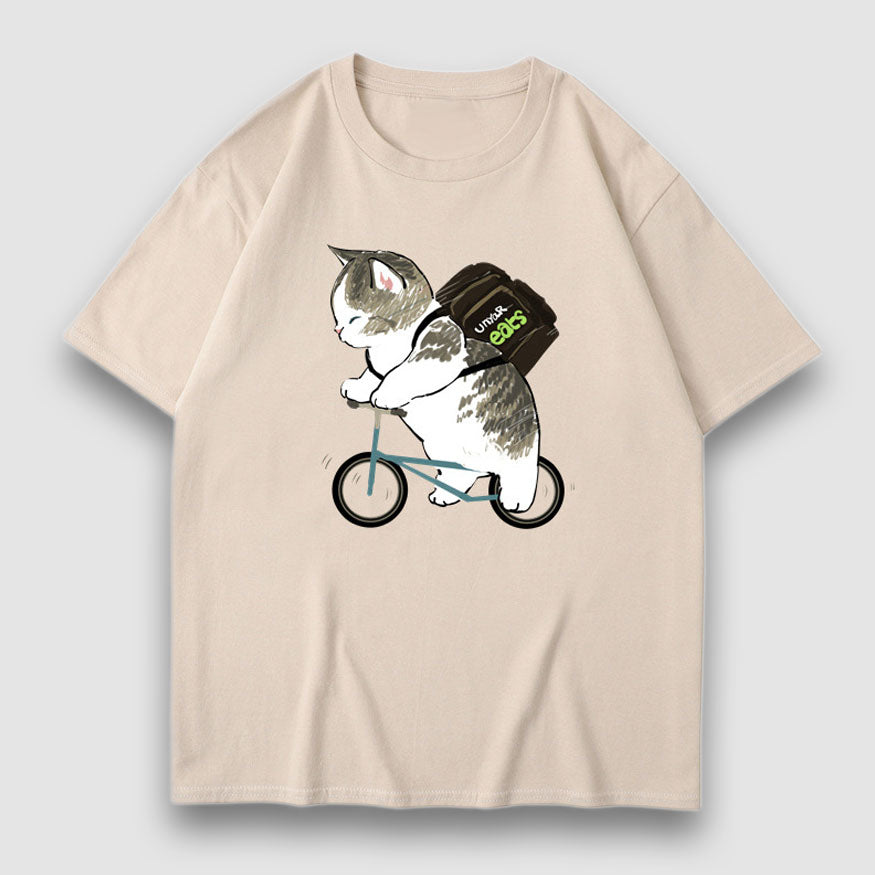 Adorable Cat Cartoon Print Tee