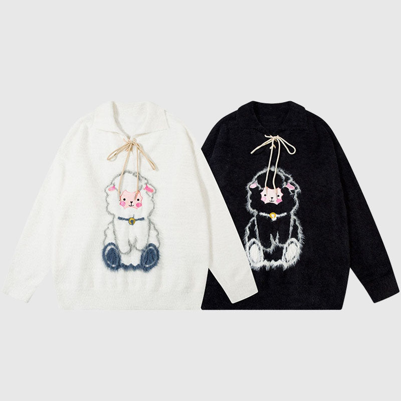 Sheep Pattern Embroidered Mink Hair Pullover