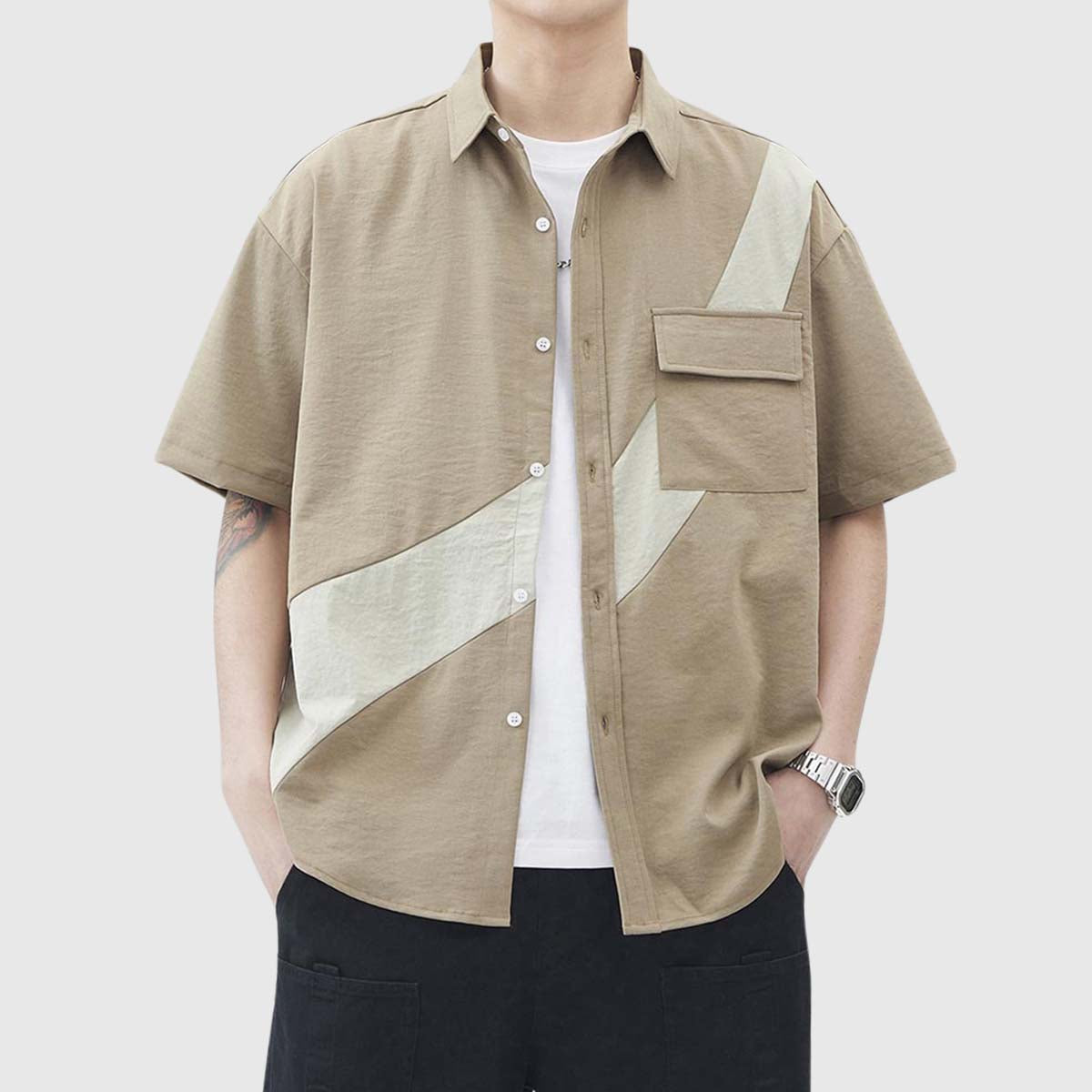 Abstract Contrast Panel Shirt