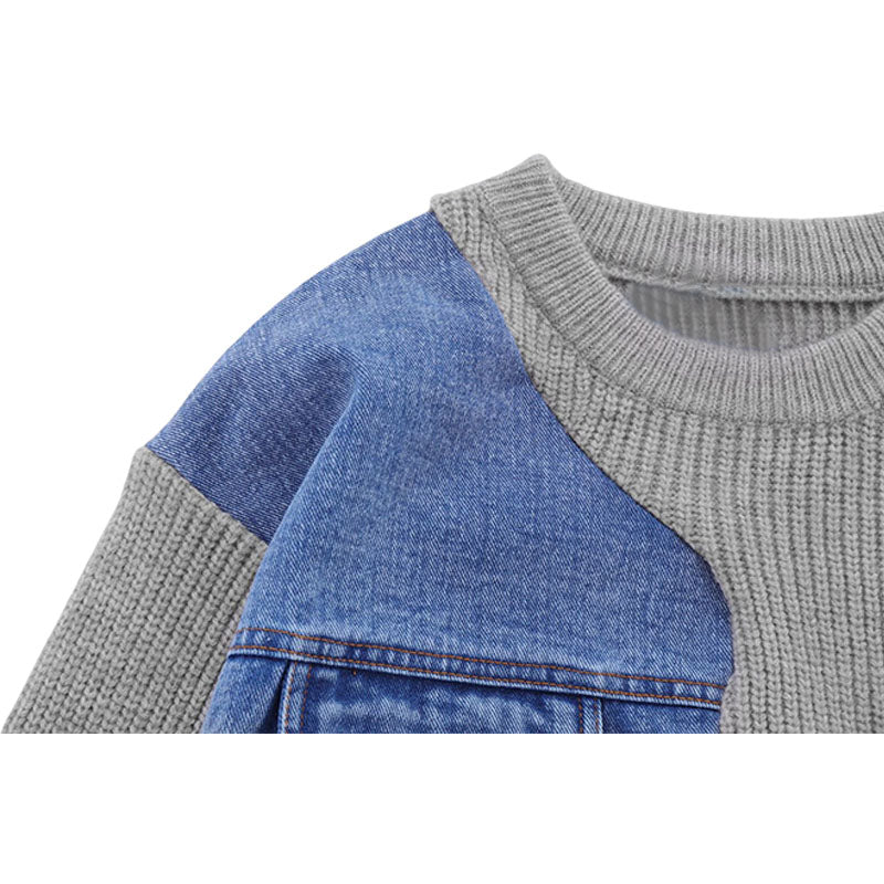 Denim Patchwork Design Pullover