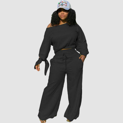 Off-shoulder Wide Leg Pant Set