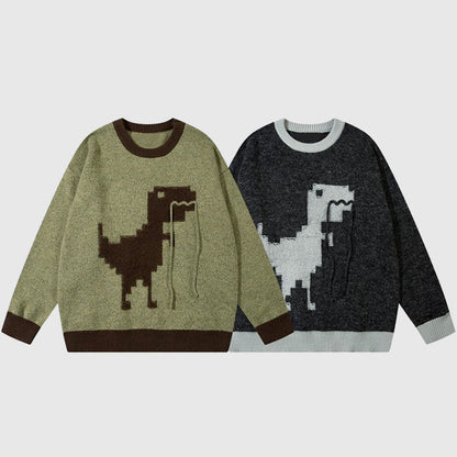 Cartoon Dinosaur Embroidered Pullover