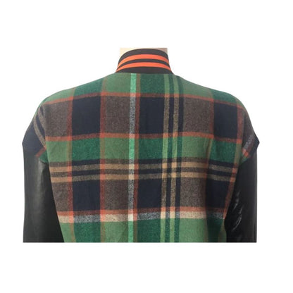 PU Patchwork Plaid Jacket