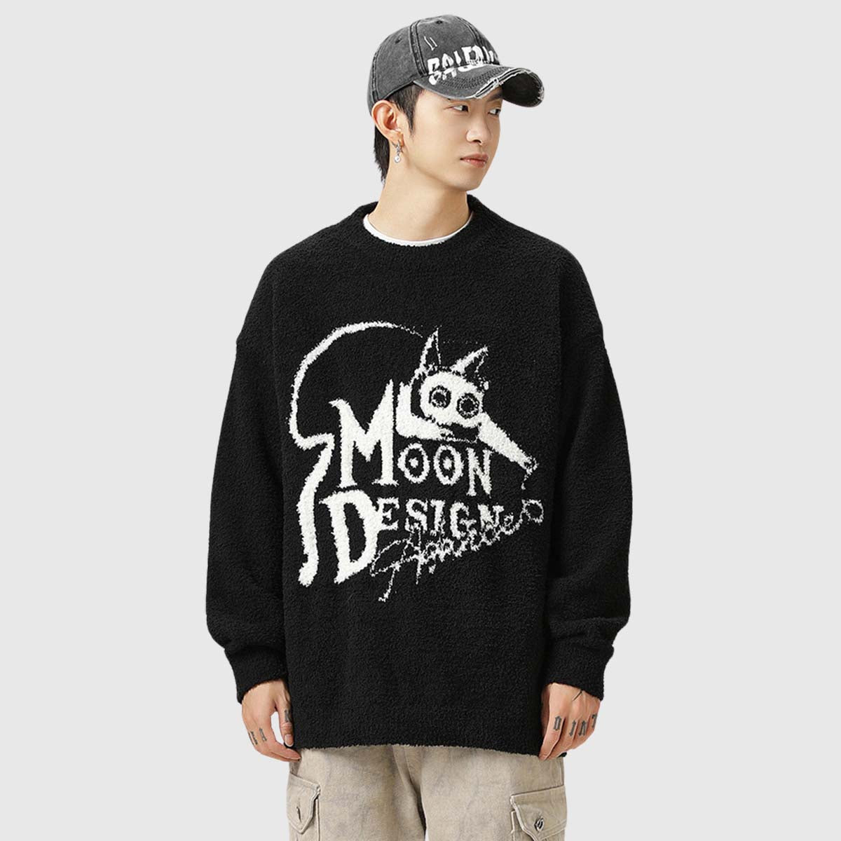 Moon Design Graphic Knit Sweater