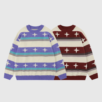 Star Pattern Stripe Patchwork Pullover