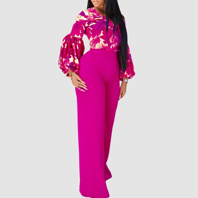 Flower Printed Wide Leg Pant Set