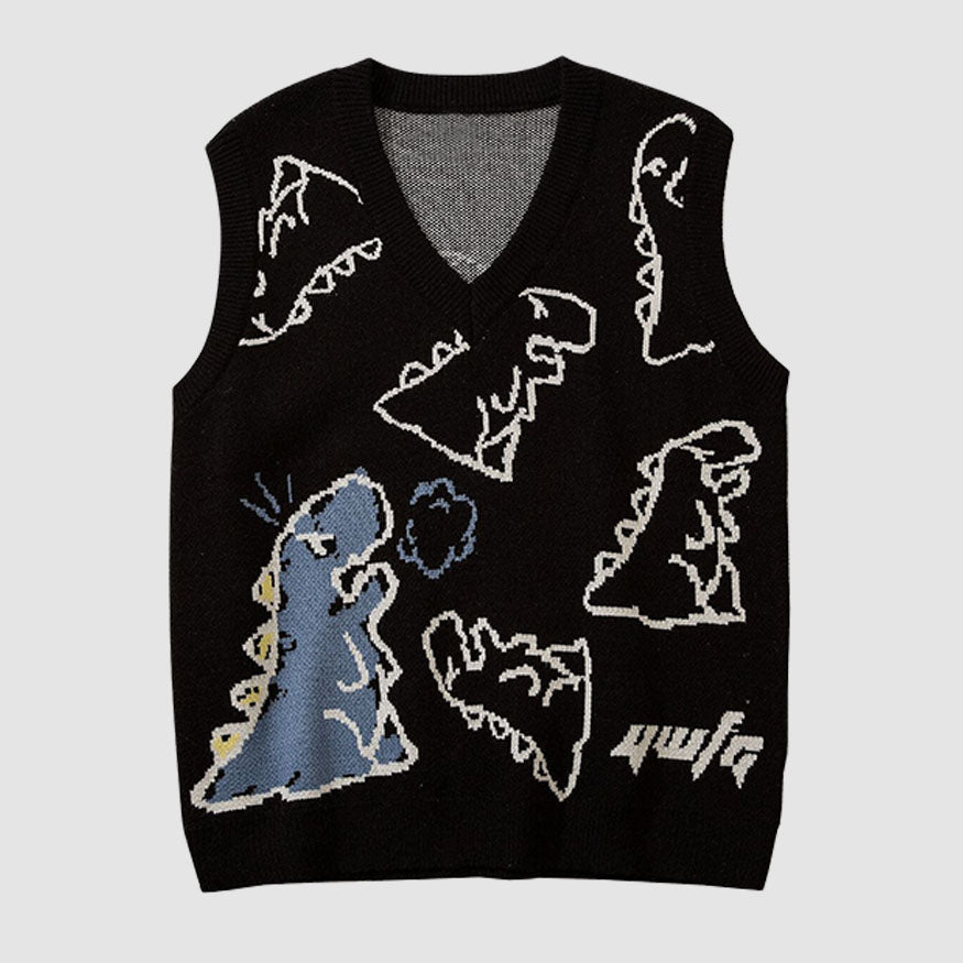 Dinosaur Printed Vest Sweater