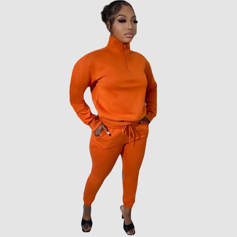 Zipper Sweatshirt & Drawstring Waist Pants Set