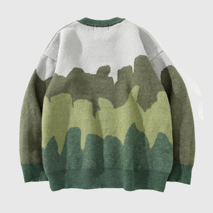 Tree Pattern Color-blocked Pullover