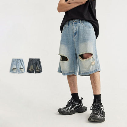 Scratched Ripped Denim Shorts