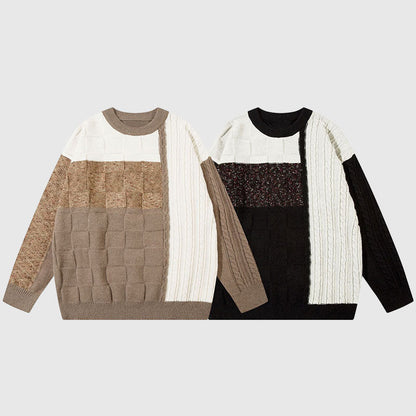 Twisted Design Patchwork Knit Pullover